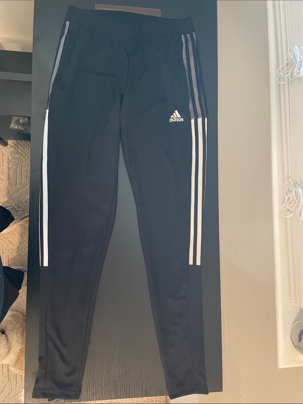 adidas Black woman Jogger Pants with White Stripe Accents